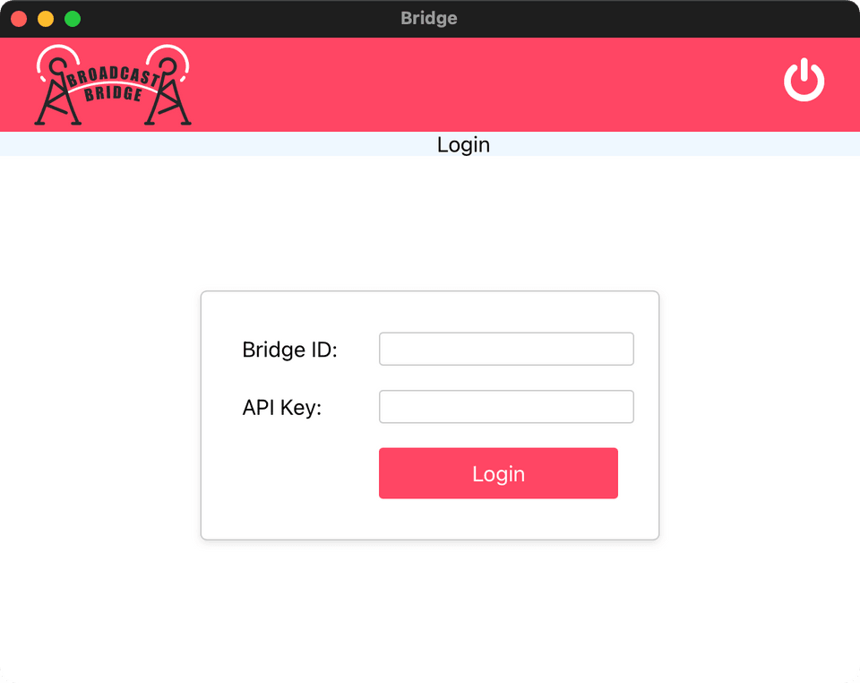 Broadcast Bridge native app login screen